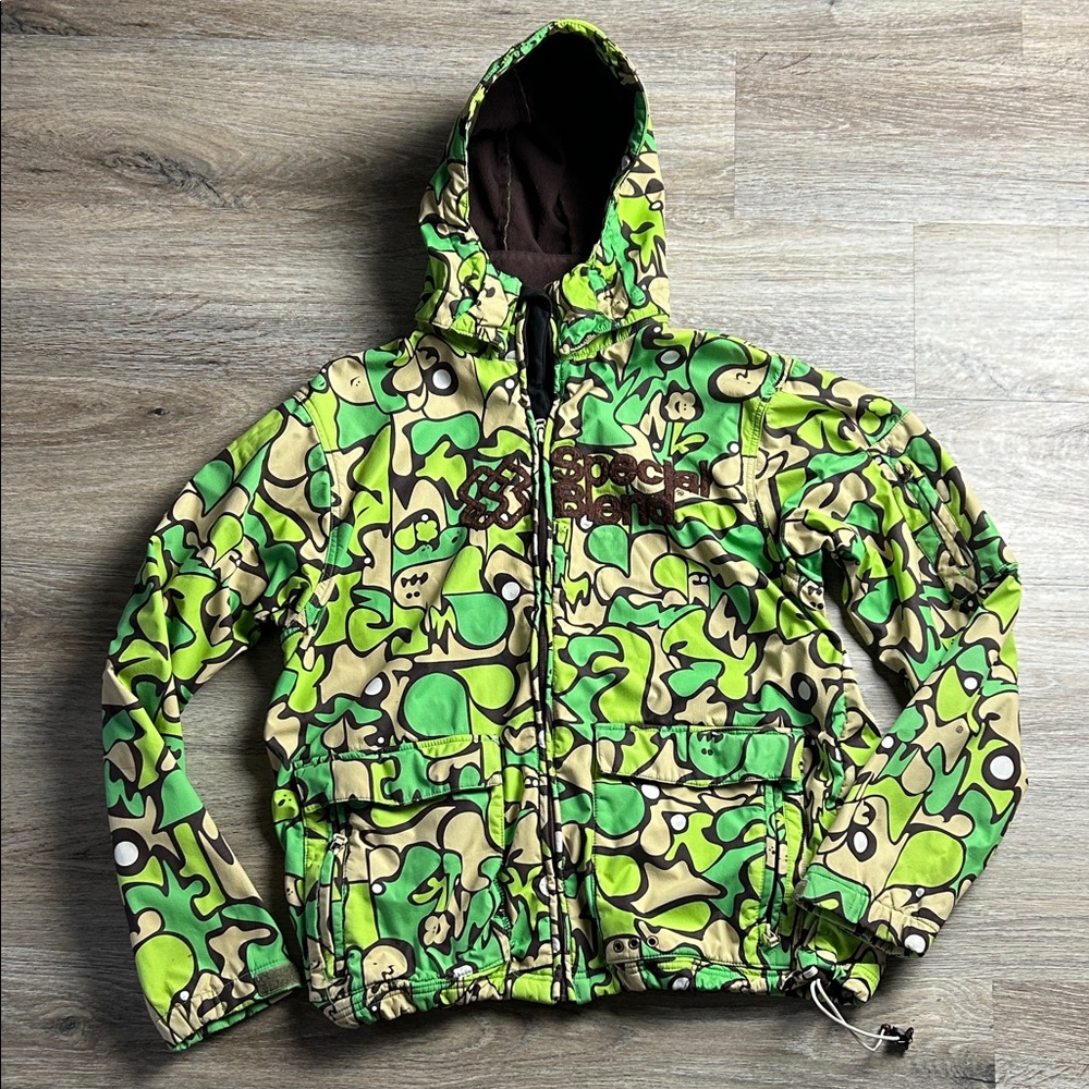 Special Blend Green and Tan Camouflage Snowboarding Jacket Size Large